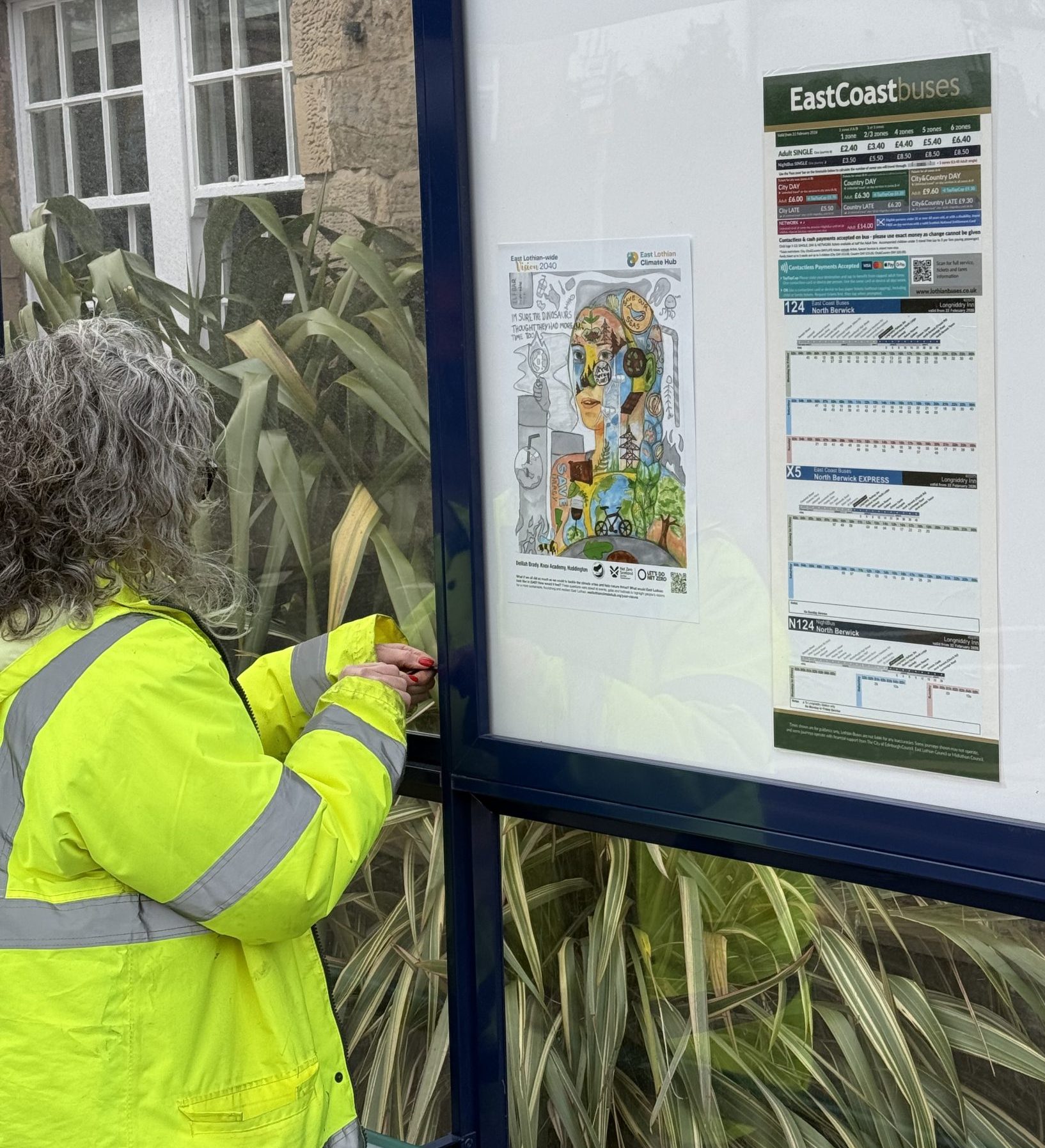 East Lothian-wide Vision Posters sharing young people's hopes for a fairer, greener future in East Lothian Council bus stops.
